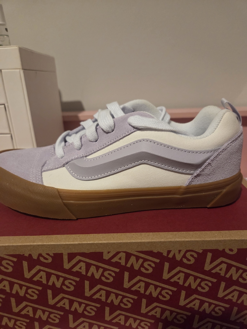Vans Low-Top Sneakers in Light Purple, White, and Gum